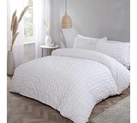 Rapport Home Seersucker Cotton Rich Luxury White Duvet Cover & Pillowcase Set (Double)