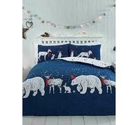 Rapport Home Polar Bear and Friends Single Duvet Cover Christmas Reversible Bedding Set, Cotton, Navy