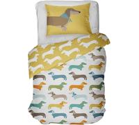Rapport Home Single Duvet Cover Set - Fun Ochre Sausage Dog Dachshund Pattern Bedding with 1 Pillowcase - Reversible Polycotton Easy Care 135x200cm