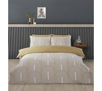 Rapport home Single Duvet Cover Set Premium Polycotton Arches Geometric Design Ochre and White Minimalist 2PC Non-Iron Luxury Bedding Set with Snap Closure