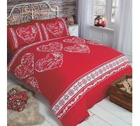 Rapport Home Single Quilt Duvet Cover and Pillowcase Bed Set Xmas Red Slogans Snowflake, Polyester-Cotton