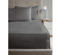 Rapport Home Single Size Fitted Sheet Extra Deep 40cm Depth Charcoal Soft Easy Care Non-Iron Percale Bed Sheet - 16 inch Pocket