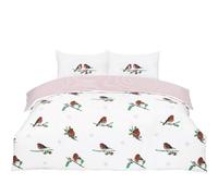 Rapport Home Single Size Robin on Holly Christmas Duvet Cover Set - Reversible Festive Microfibre Bedding with 1 Pillowcase - Soft Easy Care Xmas Bed Linen 135x200 cm