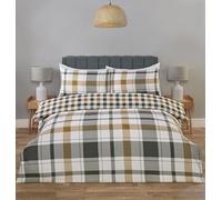 Rapport Home Single Size Tartan Braemar Check Duvet Cover Set - Soft Microfibre Green Bedding with 1 Pillowcase - Classic Scottish Style Bed Linen 135x200 cm