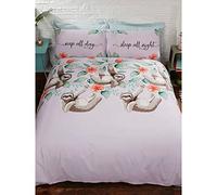 Art Cute Sloths Novelty Duvet Cover Bed Set, Polycotton, Lilac, Double