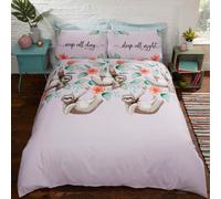 Rapport Home Sloths Polycotton Duvet Cover Set With Pillowcase in Dusty Pink | Size: Double Rapport Home Dusty Pink Double