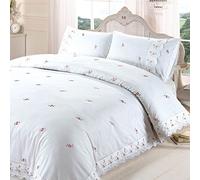 Rapport Home Sophie Duvet Quilt Cover Floral Lace Trim Embroidered Bed Set, Polyester-Cotton, White, King, 230 x 220 x 1 cm