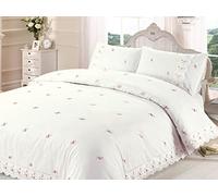 Rapport Home Duvet Quilt Cover Floral Lace Trim Embroidered Bed Set, Polyester-Cotton, Cream, 3 pieces, Double