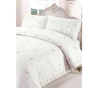 Sophie Embroidered Pink Rose Lace Detail Duvet Cover Bedding Set, CREAM OR WHITE
