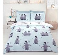 Rapport Home Starry Penguin Double Duvet Cover Set | Reversible Polycotton Bedding with 2 Pillowcases | Cute Blue Design for Kids, Teens & Adults (200x200cm)