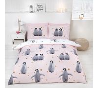 Rapport Home Starry Penguin King Duvet Cover Set | Reversible Polycotton Bedding with 2 Pillowcases | Cute Pink Design for Kids, Teens & Adults (230x220cm)