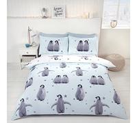 STARRY PENGUINS WINTER CHRISTMAS REVERSIBLE PRINTED DUVET SET BLUE OR PINK