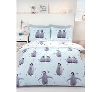 Rapport Home Starry Penguins King Duvet Cover Set - Cute Ice Blue Reversible Bedding for Kids & Teens - Soft Polyester-Cotton Blend