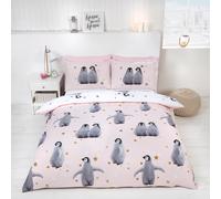 Rapport Home Starry Penguins Polycotton Duvet Cover Set With Pillowcase in Pink | Size: Double Rapport Home Pink Double