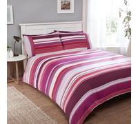 Rapport Home Stratford Stripe Cotton Duvet Cover Set With Pillowcase in Purple | Size: Double Rapport Home Purple Double