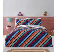 Rapport Home Striped Bedding Set for King Size Beds | Premium Ultra-Soft Microfiber Reversible Duvet Cover with Secure Popper Closure & Pillowcases | Navy