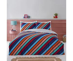 Rapport Home Striped Bedding Set for King Size Beds | Premium Ultra-Soft Microfiber Reversible Duvet Cover with Secure Popper Closure & Pillowcases | Navy