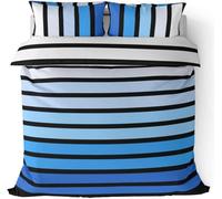 Rapport Home Striped Blue Duvet Cover Set Double Size - Vibrant Polycotton Bedding with Pillowcase, Durable & Fade Resistant for Kids & Adults Bedroom