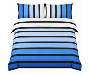 Rapport Home Striped Blue Duvet Cover Set Double Size - Vibrant Polycotton Bedding with Pillowcase, Durable & Fade Resistant for Kids & Adults Bedroom