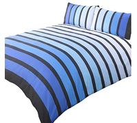 Rapport Home Striped Blue Duvet Cover Set Single Size - Vibrant Polycotton Bedding with Pillowcase, Durable & Fade Resistant for Kids & Adults Bedroom