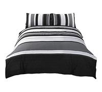 Rapport Home Striped Duvet Cover Set, Cotton Polyester Blend - Double Grey | Includes 2 pillowcases. Modern quilted striped design. Cotton-polyester blend, easy-care fabric.
