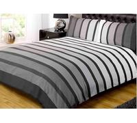 Rapport Home Striped Duvet Cover Set, Polycotton - Single Black, for Kids | Includes pillowcase. Vibrant striped design. Durable, fade-resistant fabric for kids and adults.