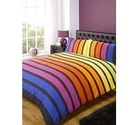 Rapport SoHo Multi Stripe Duvet Cover Quilt Bedding Set, Blue Purple Orange Yellow Green, Double Size - Bedroom Bed Linen