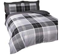 Rapport Home Argyle Tartan Check Double Duvet Cover Set - Reversible Grey Bedding with Two Pillowcases - Durable Polycotton Quilt Cover 200x200cm