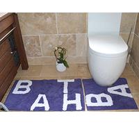 Rapport Home Text Bath and Pedestal Mat Set, Cotton, Violet, 80 x 50 x 2 cm