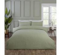 Rapport Home Textured Bedding Super King Duvet Cover Set Seersucker Sage Green - Soft Quilt Cover with Pillowcases