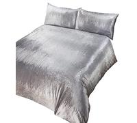 Velvet Embellish Duvet Cover Quilt Bedding Set Silver Super King Clearance Sale