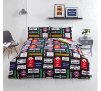 Rapport Home Transport For London Signs Polycotton Reversible Duvet Cover Set in Black | Size: King Rapport Home Black King