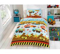 Rapport Home Under Construction Polycotton Duvet Cover Set with Pillowcase in Light Blue | Size: Single Rapport Home Light Blue Single