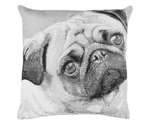 Rapport Home URBAN UNIQUE Tapestry Pug Black and White 18" x 18" Inch Photo Cushion