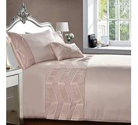 Rapport Home Valencia Pleated Zig-Zag Striped Panel Pink Easy Care Soft Cosy Duvet Cover Quilt Bedding Set with Pillowcases - Double (200cm x 200cm)