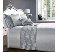 Rapport Home Valencia Pleated Zig-Zag Striped Panel Silver Easy Care Soft Cosy Duvet Cover Quilt Bedding Set with Pillowcases - Single (135cm x 200cm)