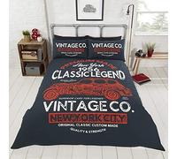 Rapport Home Vintage Navy Blue Kingsize Duvet Cover Set - New York City Bedding Set