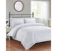Rapport Home White Kingsize Vintage Bedding Set - Scalloped Green Lace Edge Duvet Cover Set