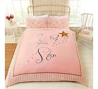 WISH UPON A STAR DUVET COVER KIDS GIRLS DOUBLE LINEN BEDDING QUILT SET PINK GOLD