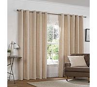 Rapport Home Yale Heavyweight Chenille Eyelet/Ring Top Lined Pair of Curtains, Polyester, Natural Beige, 90 x 90-Inch
