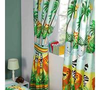 Rapport Jungle-Tastique 54" Lined Curtains | 2 Curtains per Pack, Fully Lined, Pencil Pleat, Tie Backs, 48% Cotton 52% Polyester, Machine Washable, Lions