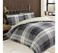 Rapport Lomond Check 100 Percent Brushed Cotton Duvet Set, Blue, Double, LOMOND-DOUB-BLUE