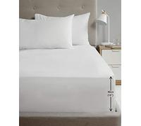 Rapport Luxury Super Soft Percale Plain 16" Deep Fitted Sheet Single White Fitted Sheet