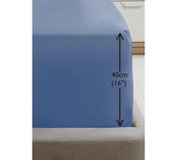 Rapport Luxury Super Soft Percale Plain 16" Deep Fitted Sheet Super King Blue Fitted Sheet