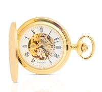 Rapport Mechanical Half Hunter Pocket Watch - Gold Plated Pocket Watch, Hand Wound Mechanical Watches, Roman Dial Timepiece Watches with a Skeleton Viewing Window for Your Prestige Collection.