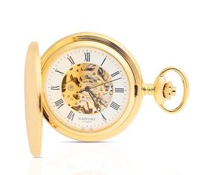 Rapport Mechanical Half Hunter Pocket Watch - Gold Plated Pocket Watch, Hand Wound Mechanical Watches, Roman Dial Timepiece Watches with a Skeleton Viewing Window for Your Prestige Collection.