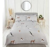 Rapport Paws And Tails Reversible Duvet Cover Set Dogs And Stripes Bedding Grey