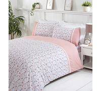 Rapport Penelope Floral Daisy Lace Trim Blush King Size Duvet Cover Set Bedding Bed Set
