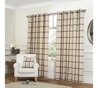 Rapport Plaid Check Eyelet Curtains, Natural, 46 x 90-Inch