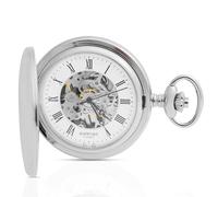 Rapport Pocket Watch - Silver Mechanical Half Hunter Case Pocket Watch, Hand Wound & Roman Dial Timepiece Watches with Skeleton Viewing Window for Your Prestige Collection